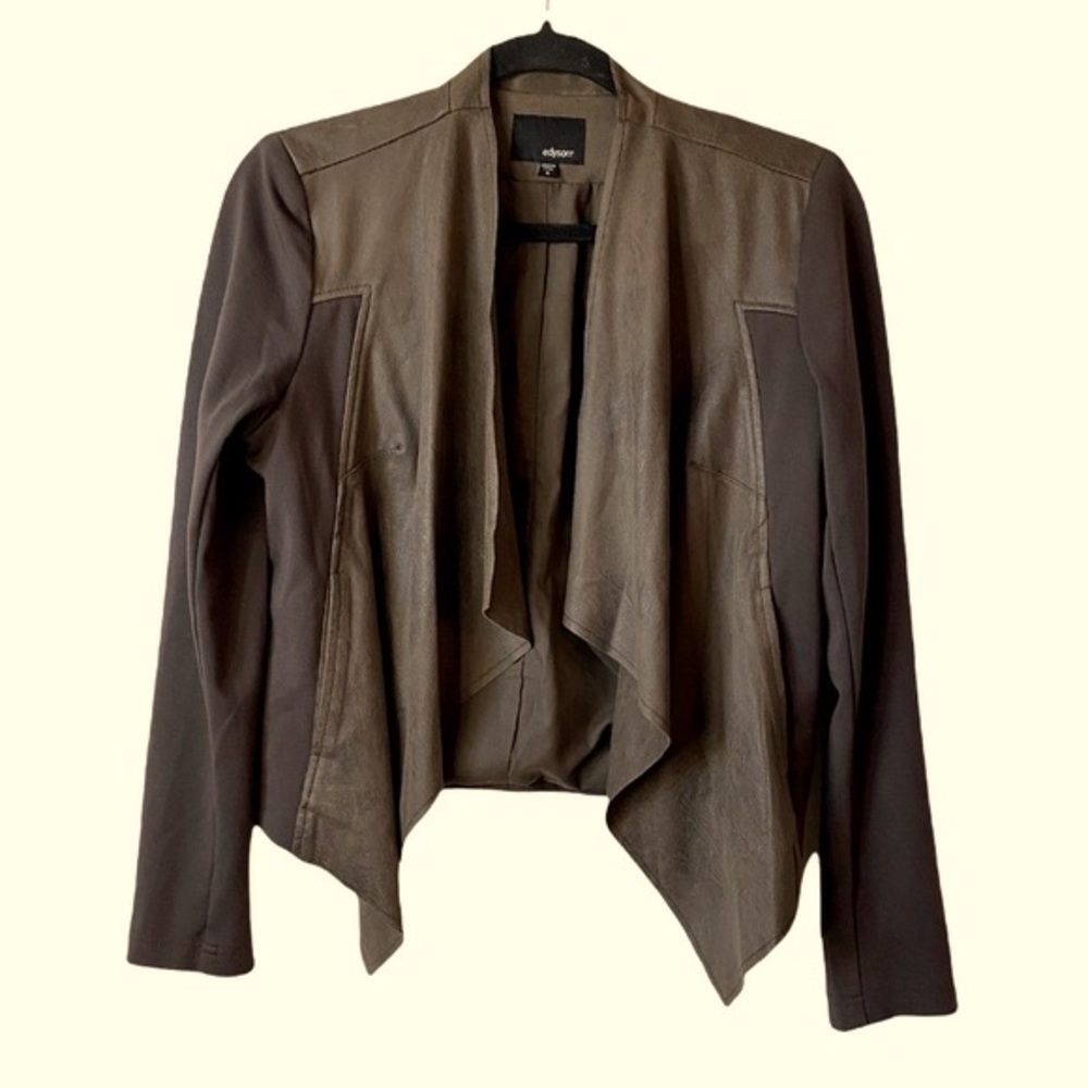Edyson Women’s Jacket Size Medium Brown Faux Leather Maisha Ponte Open Front